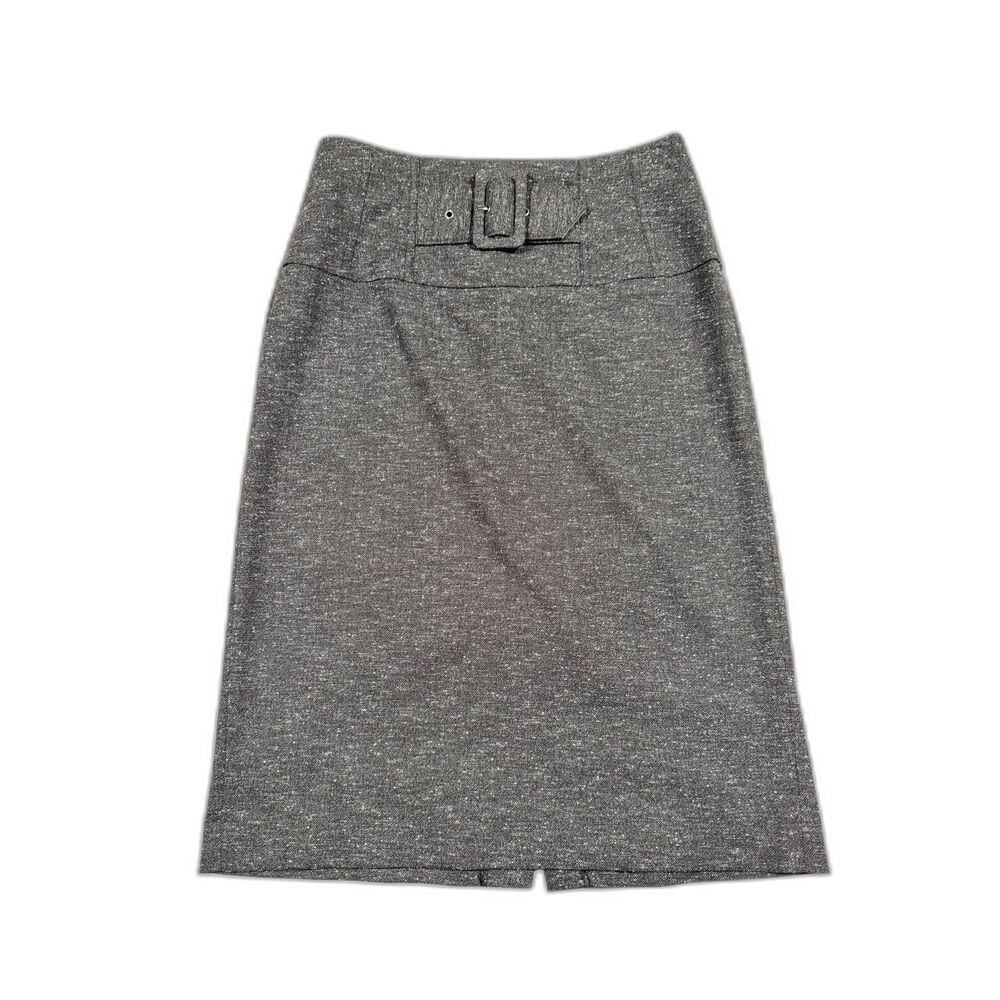 Grace Elements Grey Tweed Belted Pencil Skirt Size 4 Business Workwear Office